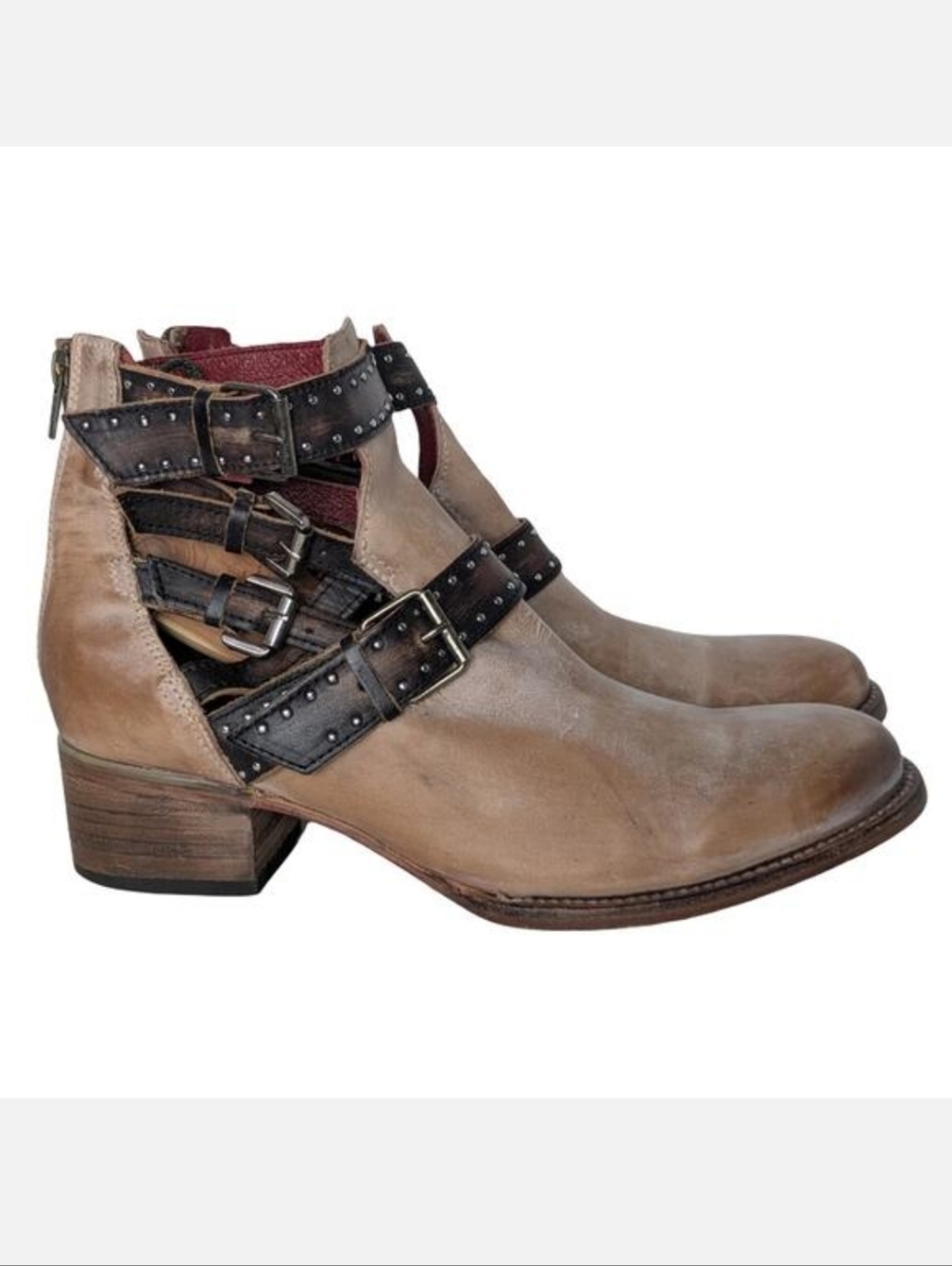 Freebird by Steven Belgium Western Ankle Boots Leather Distressed Taupe 11